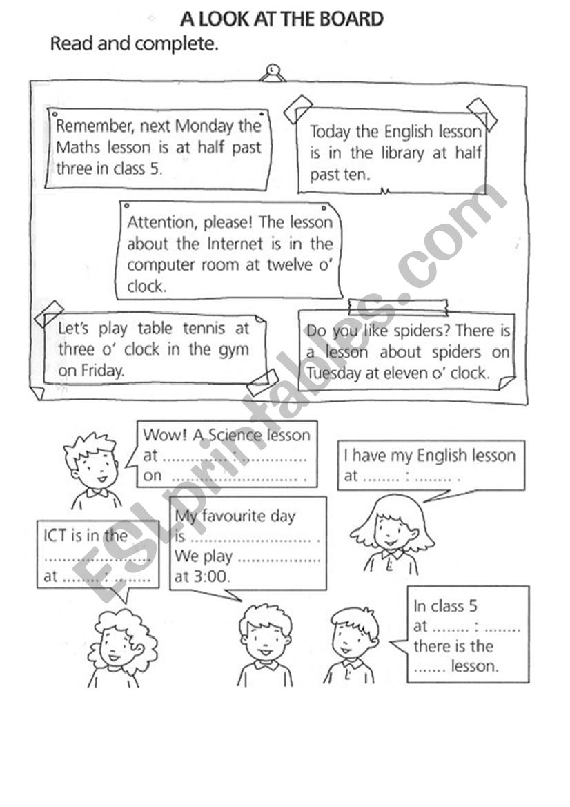 A LOOK AT THE BOARD worksheet