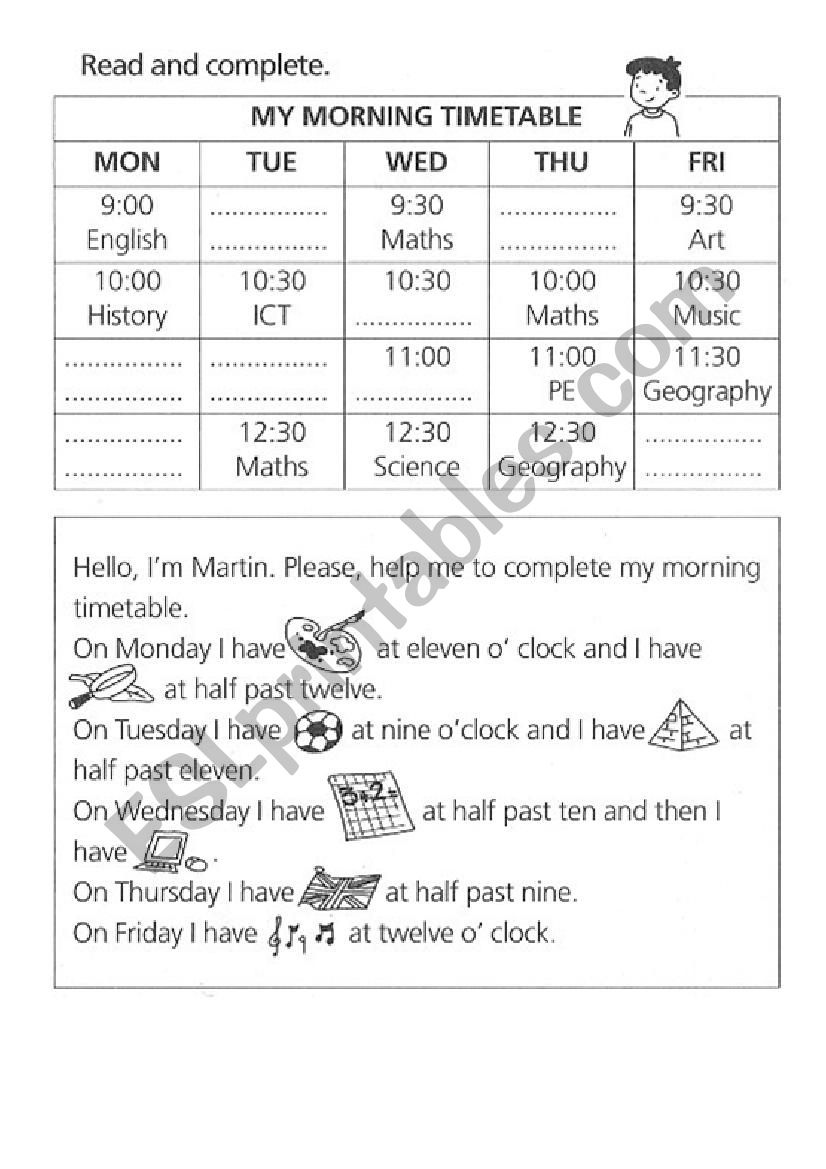 MY MORNING TIMETABLE worksheet