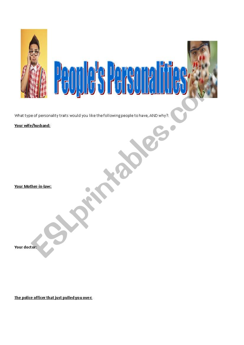 PeopleÂ´s Personalities worksheet