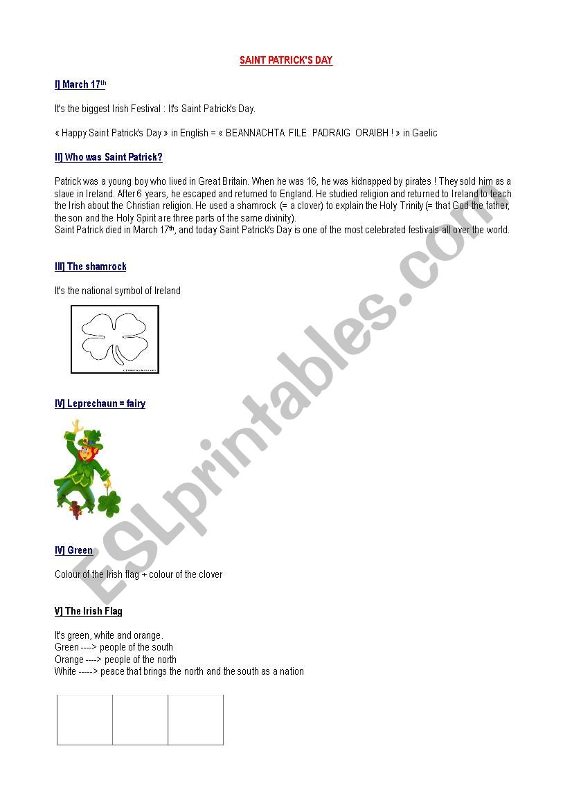 Saint Patricks Day worksheet