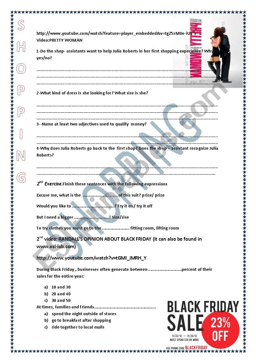 Shopping experience worksheet