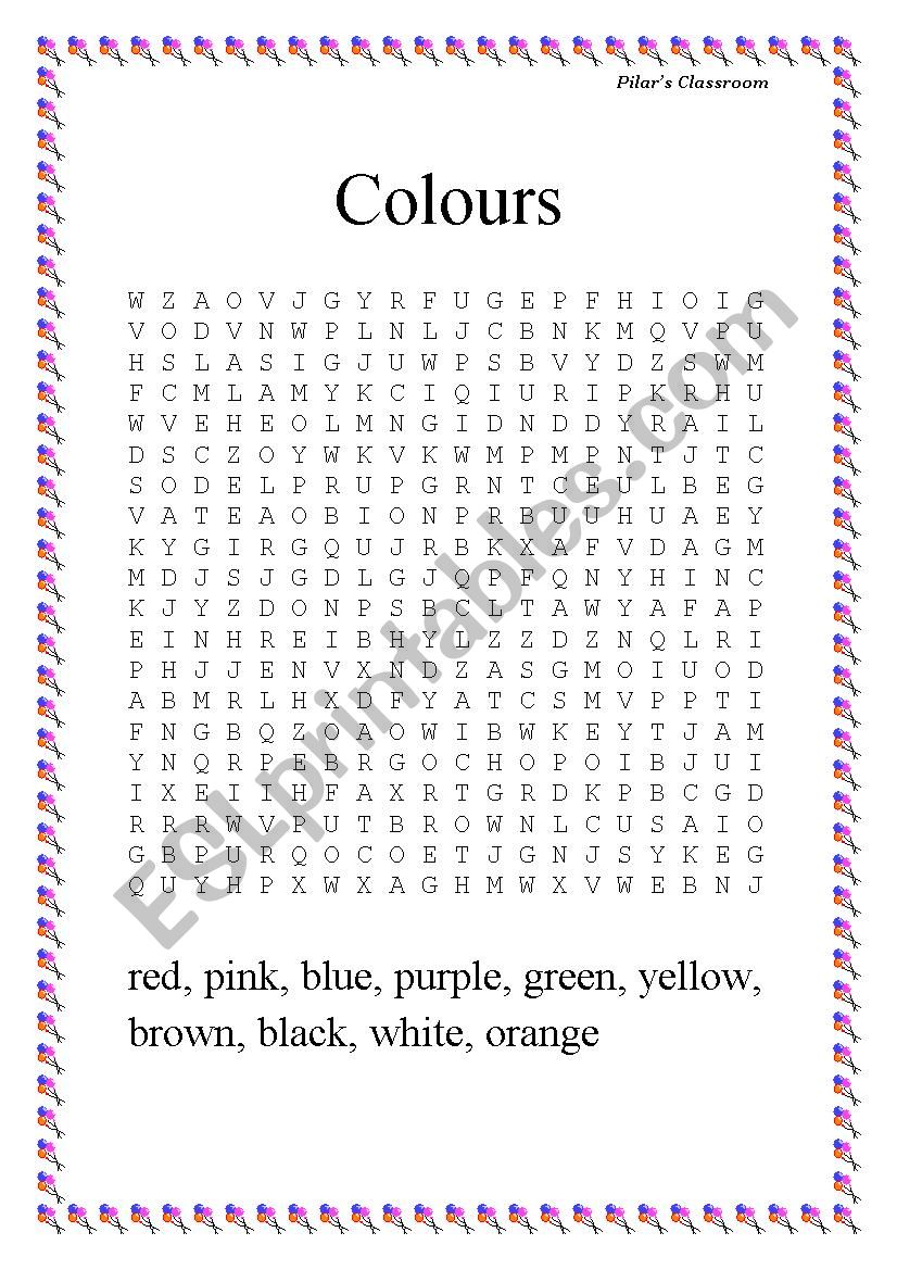 Wordsearch: Colours worksheet