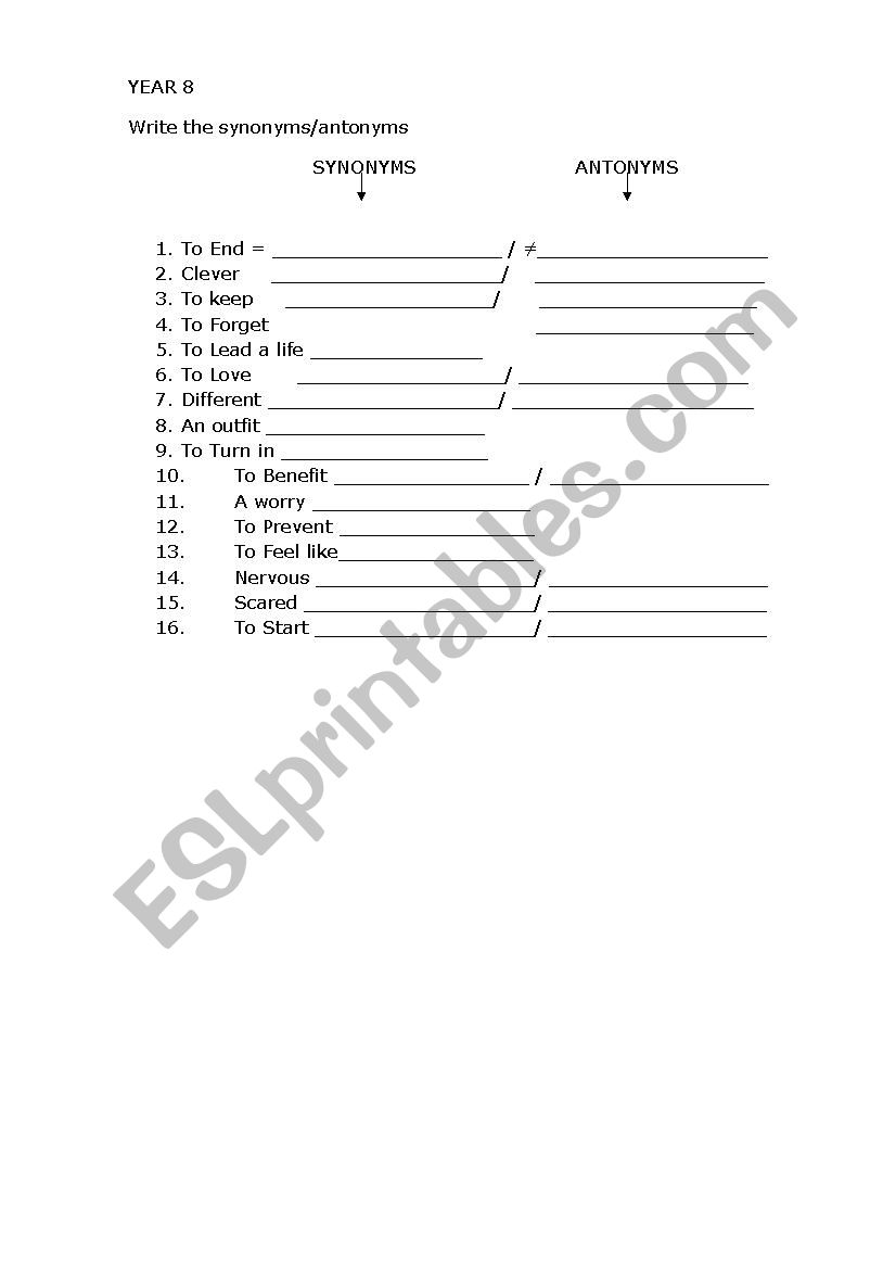 Synonyms and Antonyms worksheet