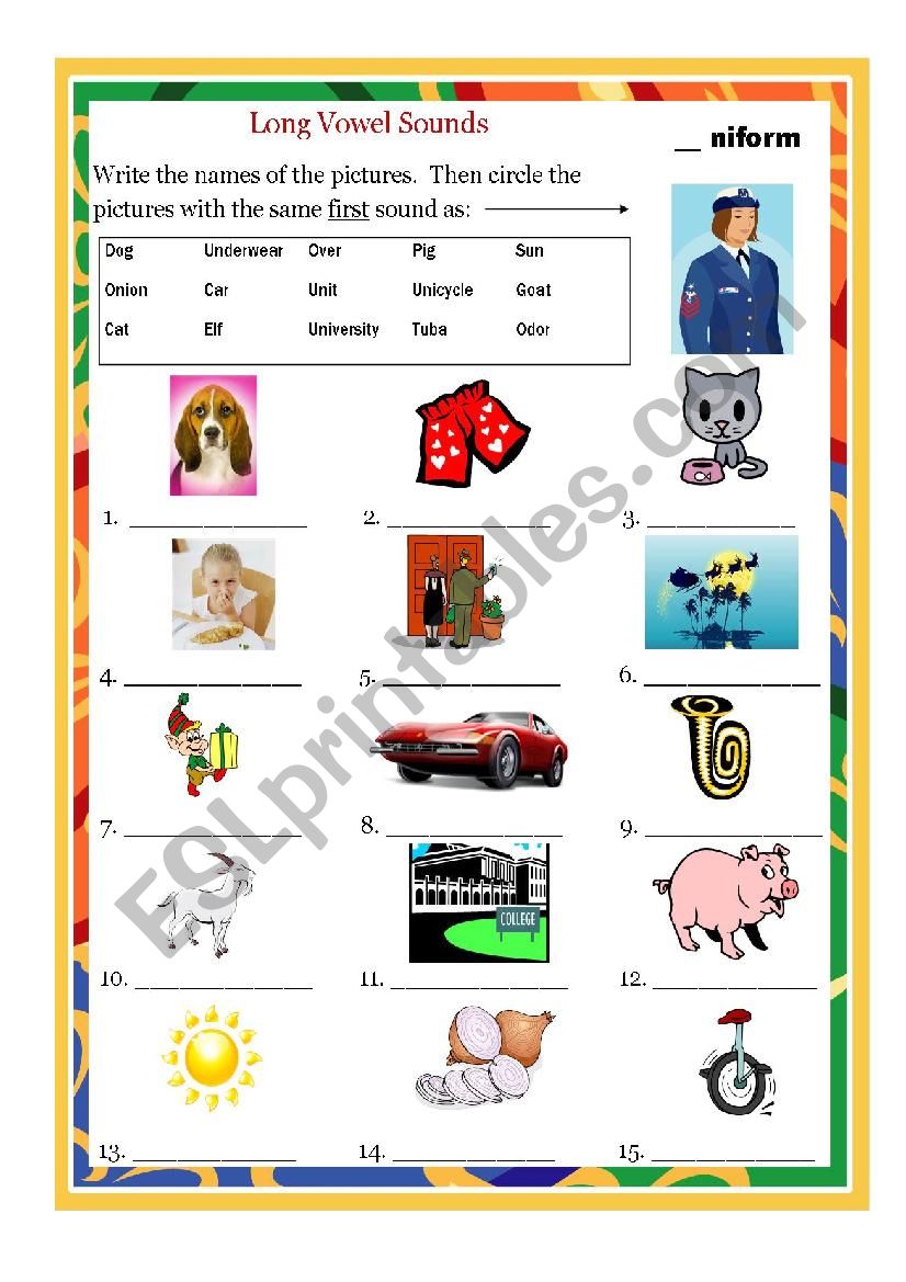 Long Vowel U worksheet