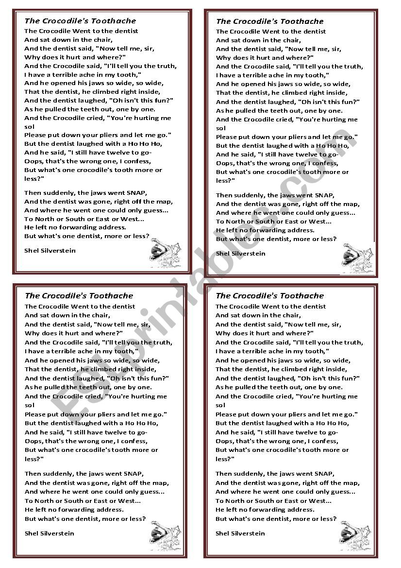 the crocodiles toothache worksheet