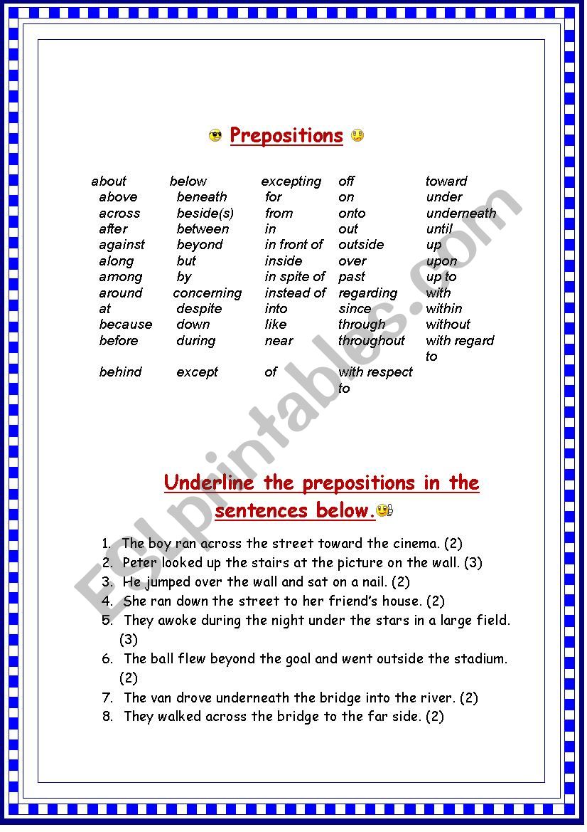 Prepositions of direction worksheet