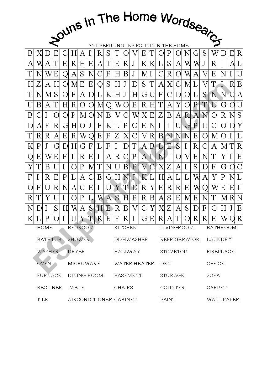 Nouns in the Home Wordsearch activity