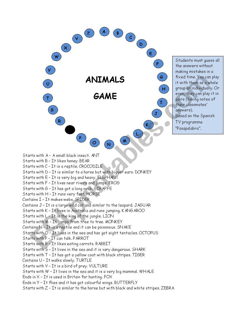 Animals Game worksheet