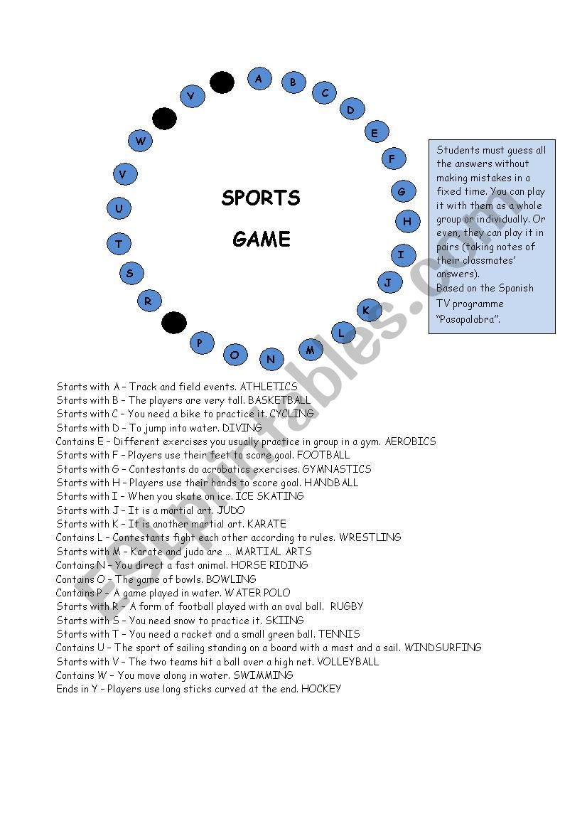 SPORTS GAME worksheet