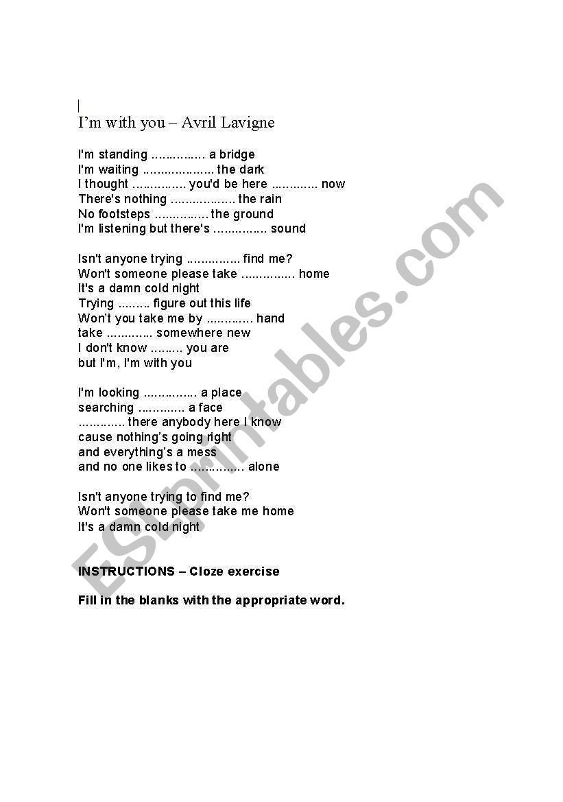 Im with you - Avril Lavigne worksheet