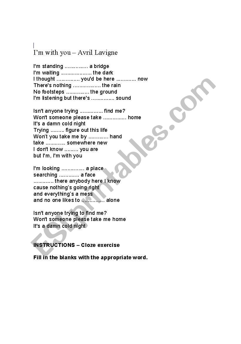 I´m with you - Avril Lavigne worksheet