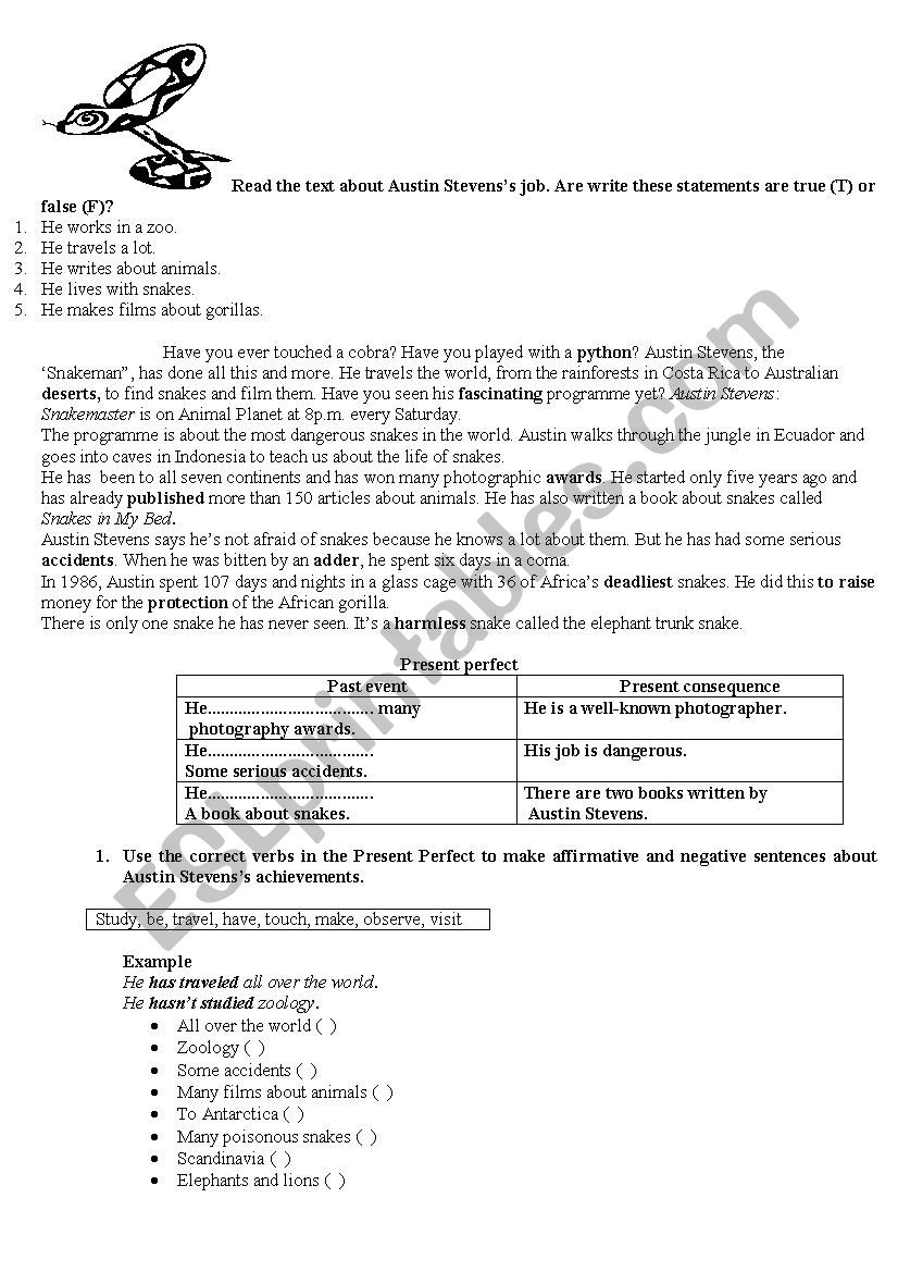  Lets learn Present Perfect Tense reading about Austin Stevenss job