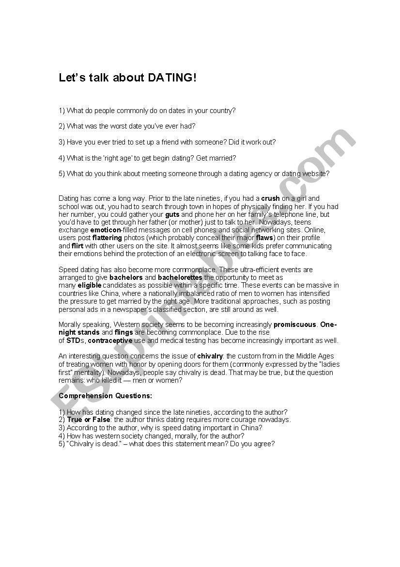 Topic Dating worksheet