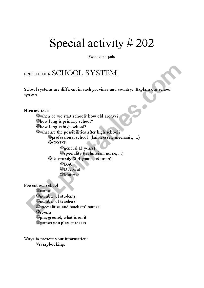 Pen pal activity - school system