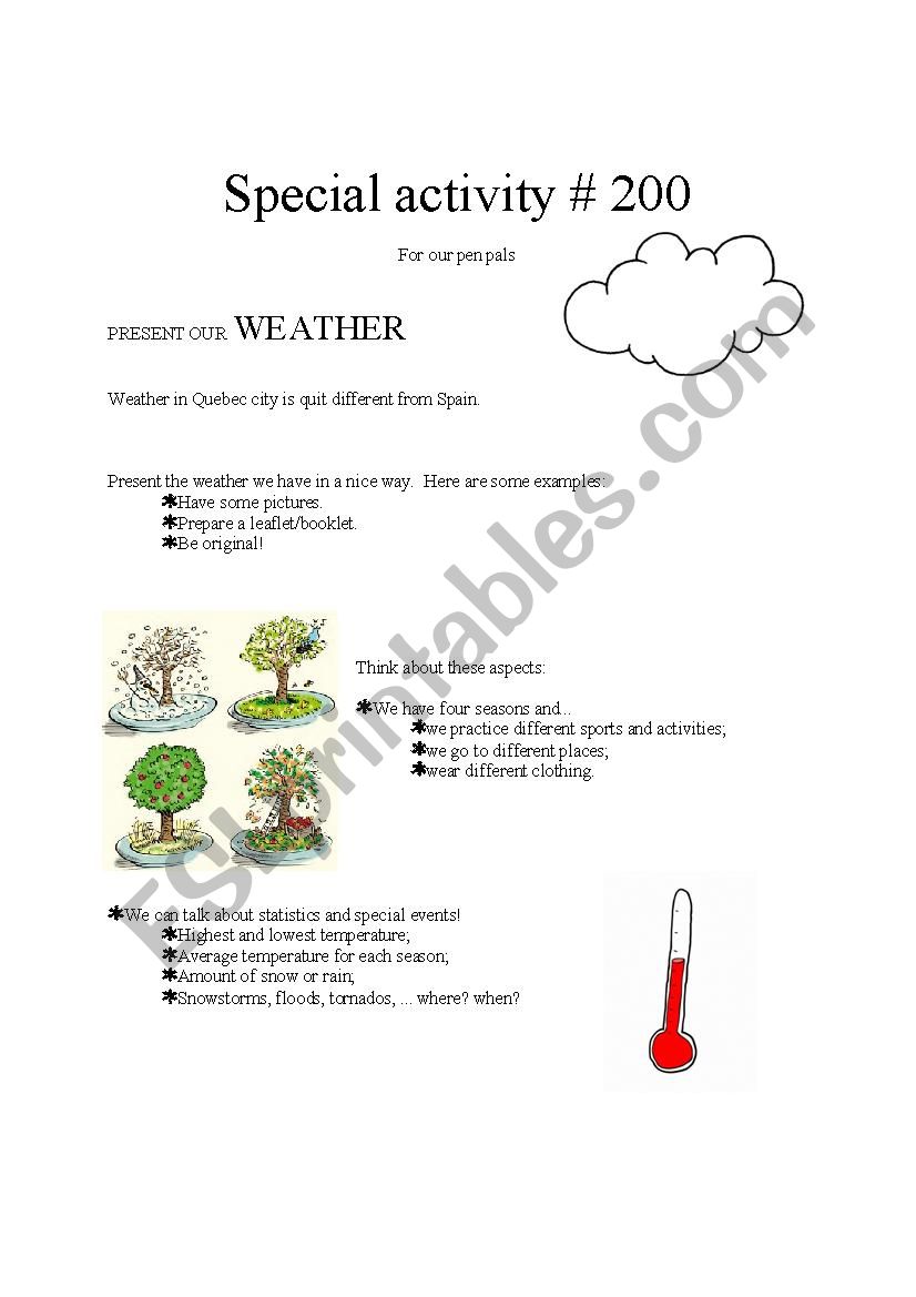 pen pal activity - weather worksheet
