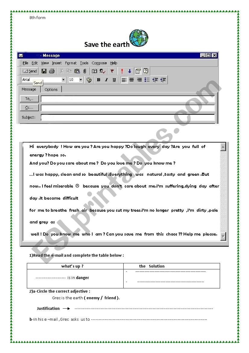 save the earth  worksheet