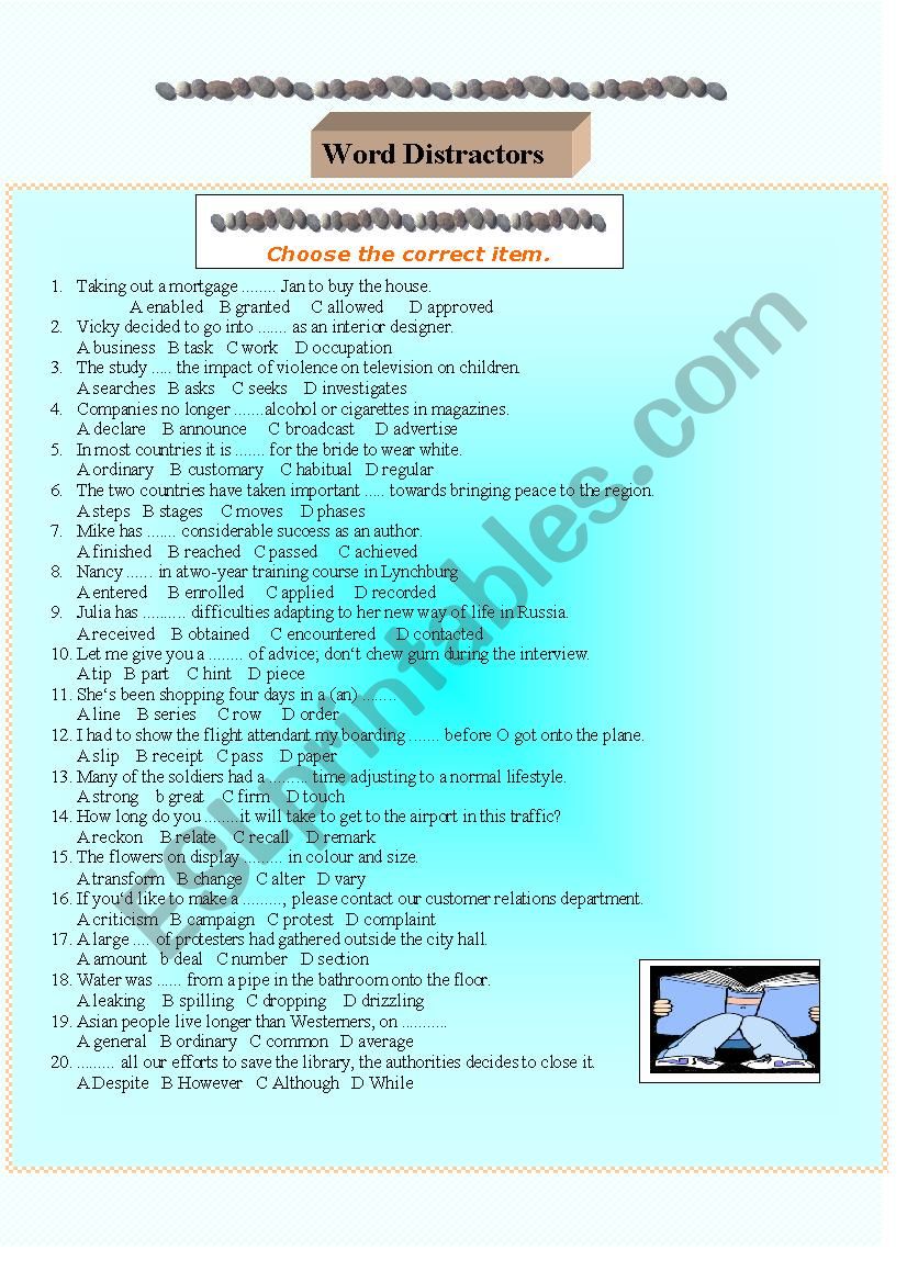 Word Distractors worksheet