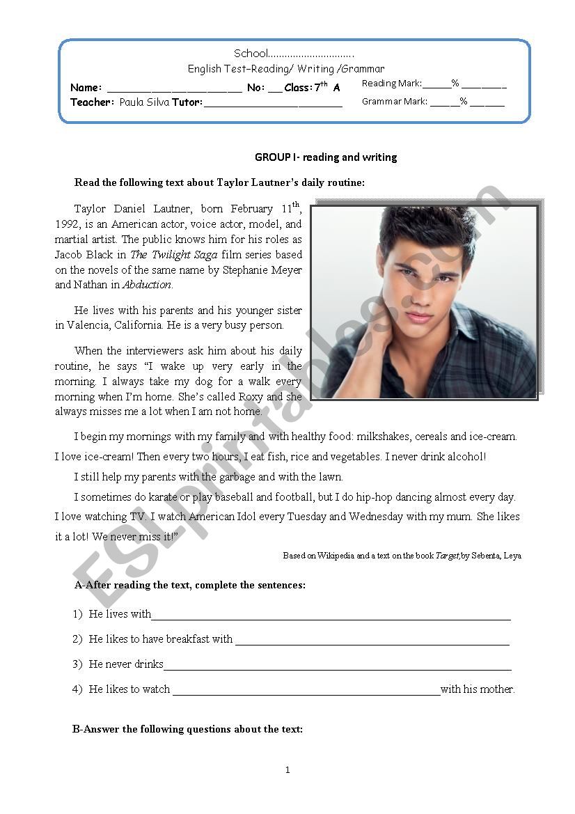 Taylor Lautner  worksheet