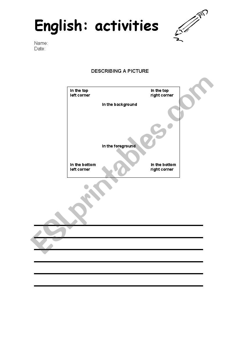 Describe a picture worksheet