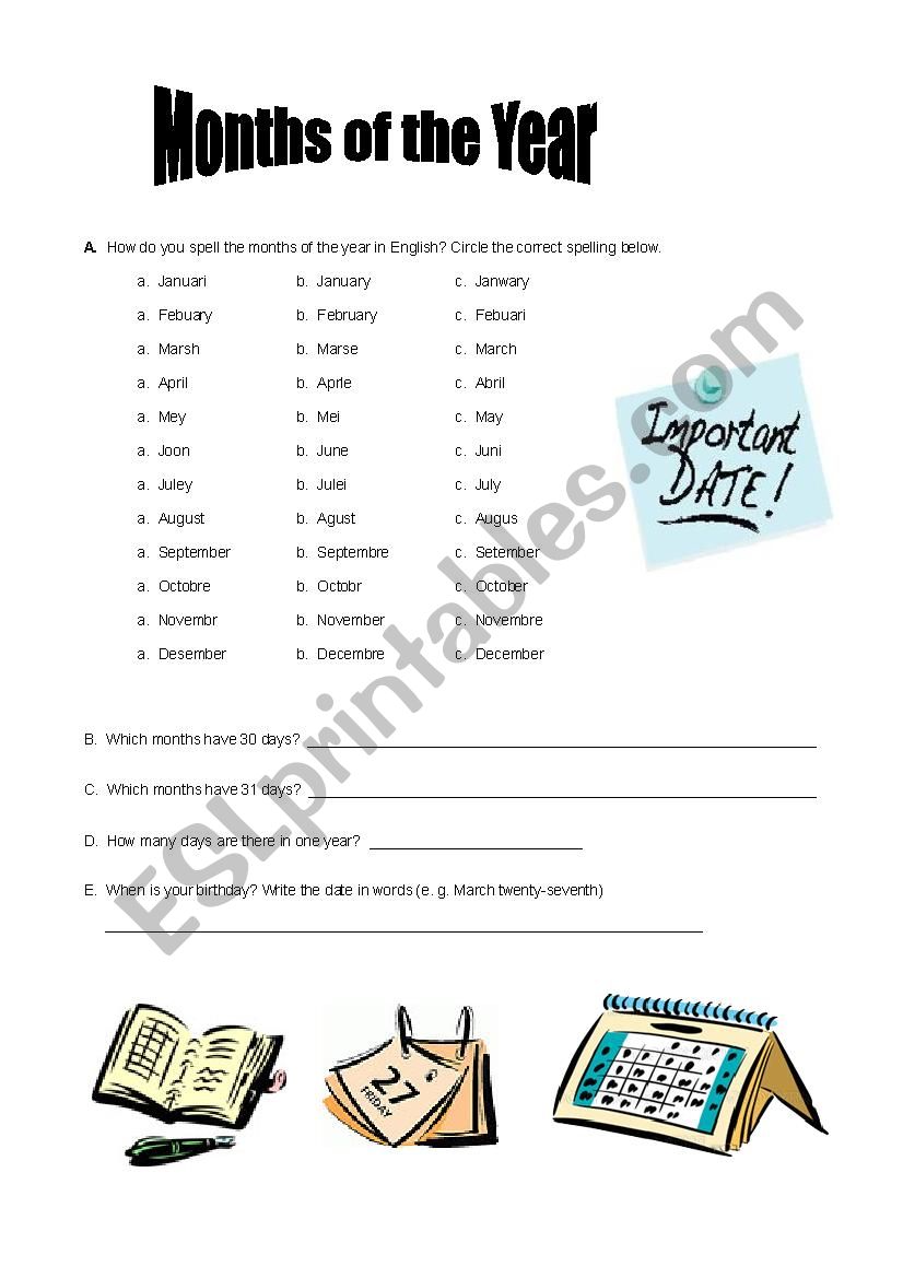 Months of the year worksheet