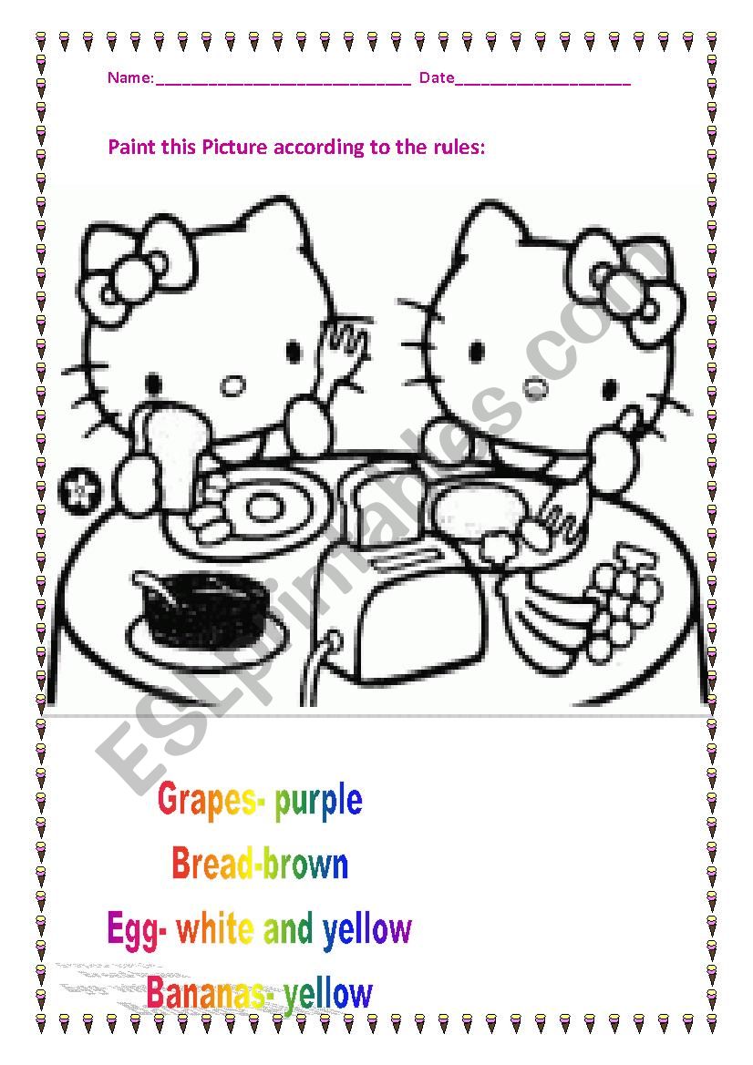 Food and Colours with kitty worksheet