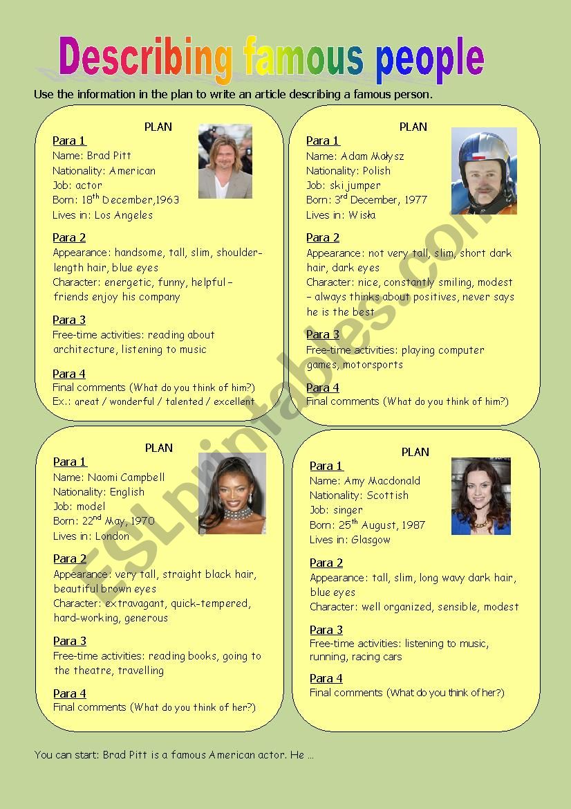 Describing famous people worksheet
