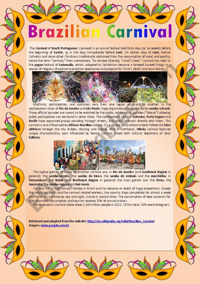 Brazilian Carnival 2013 worksheet