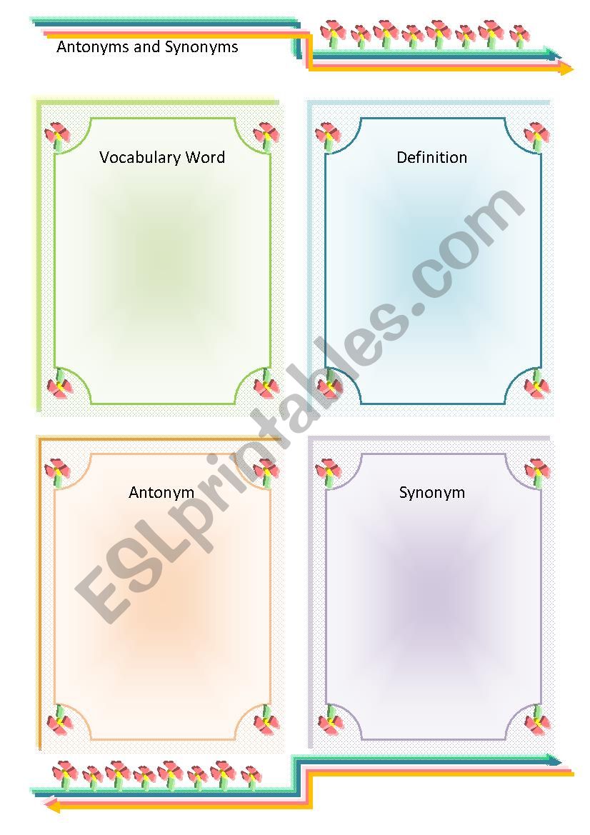 Antonym and Synonym Sheet worksheet