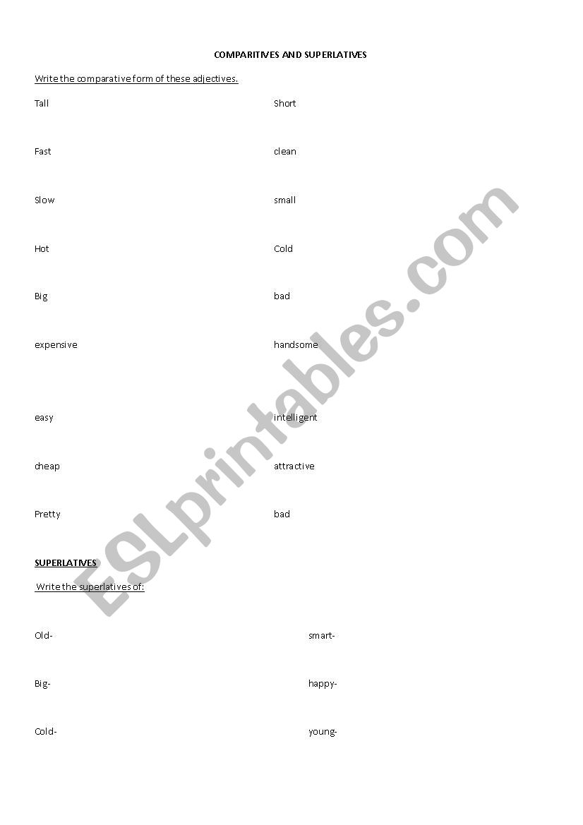 Comparatives and Superlatives worksheet