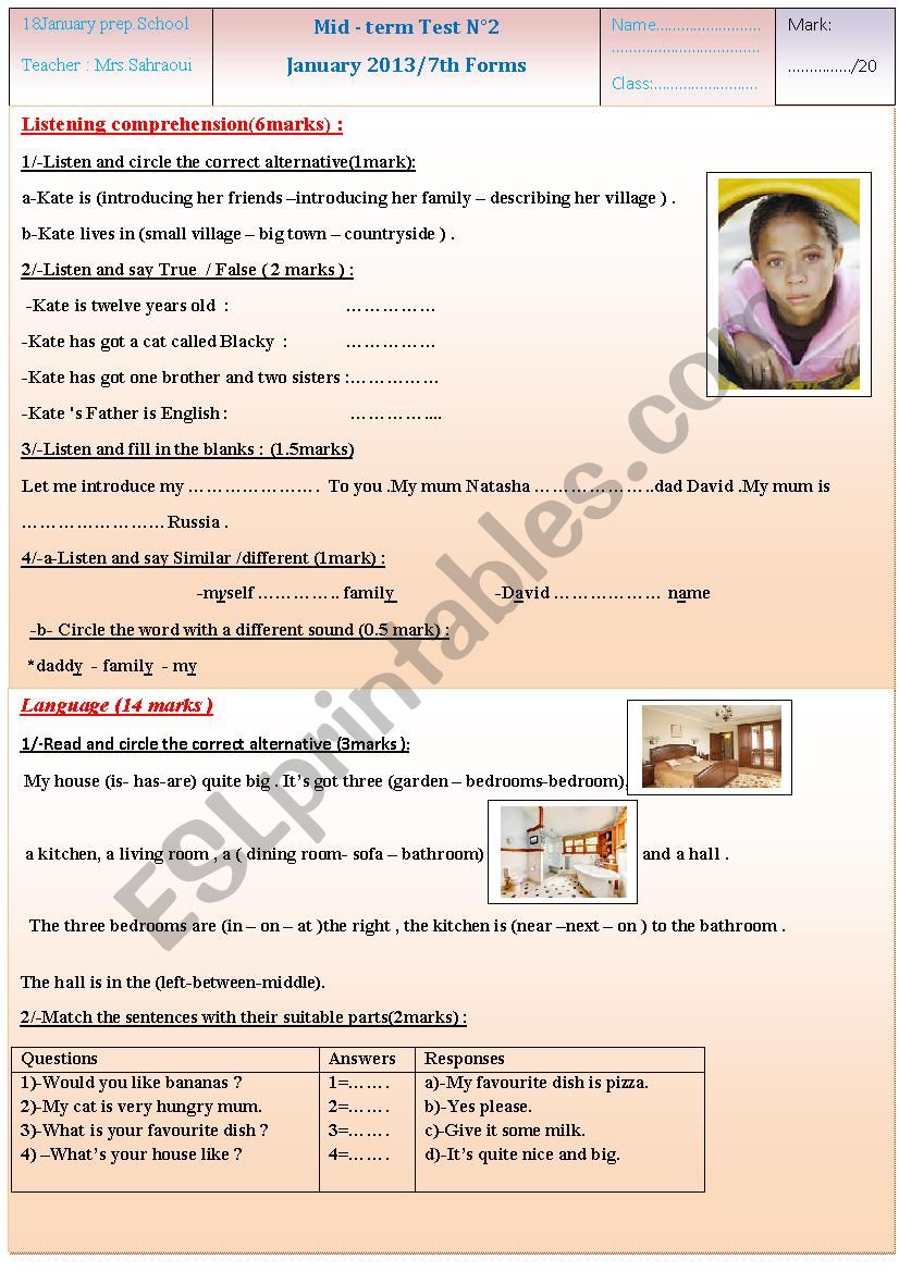 mid-term test n2 (7th forms) worksheet