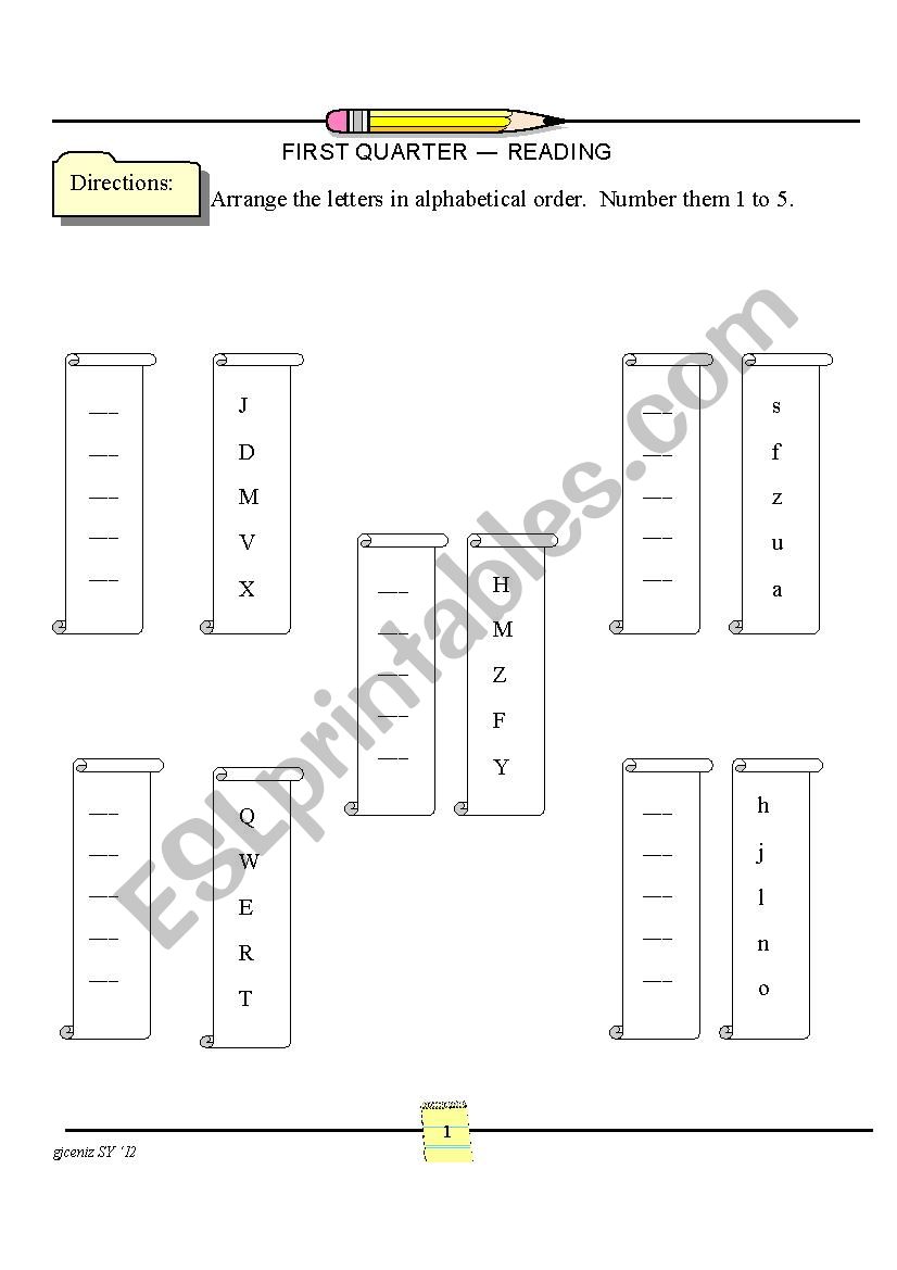 Alphabetizing worksheet