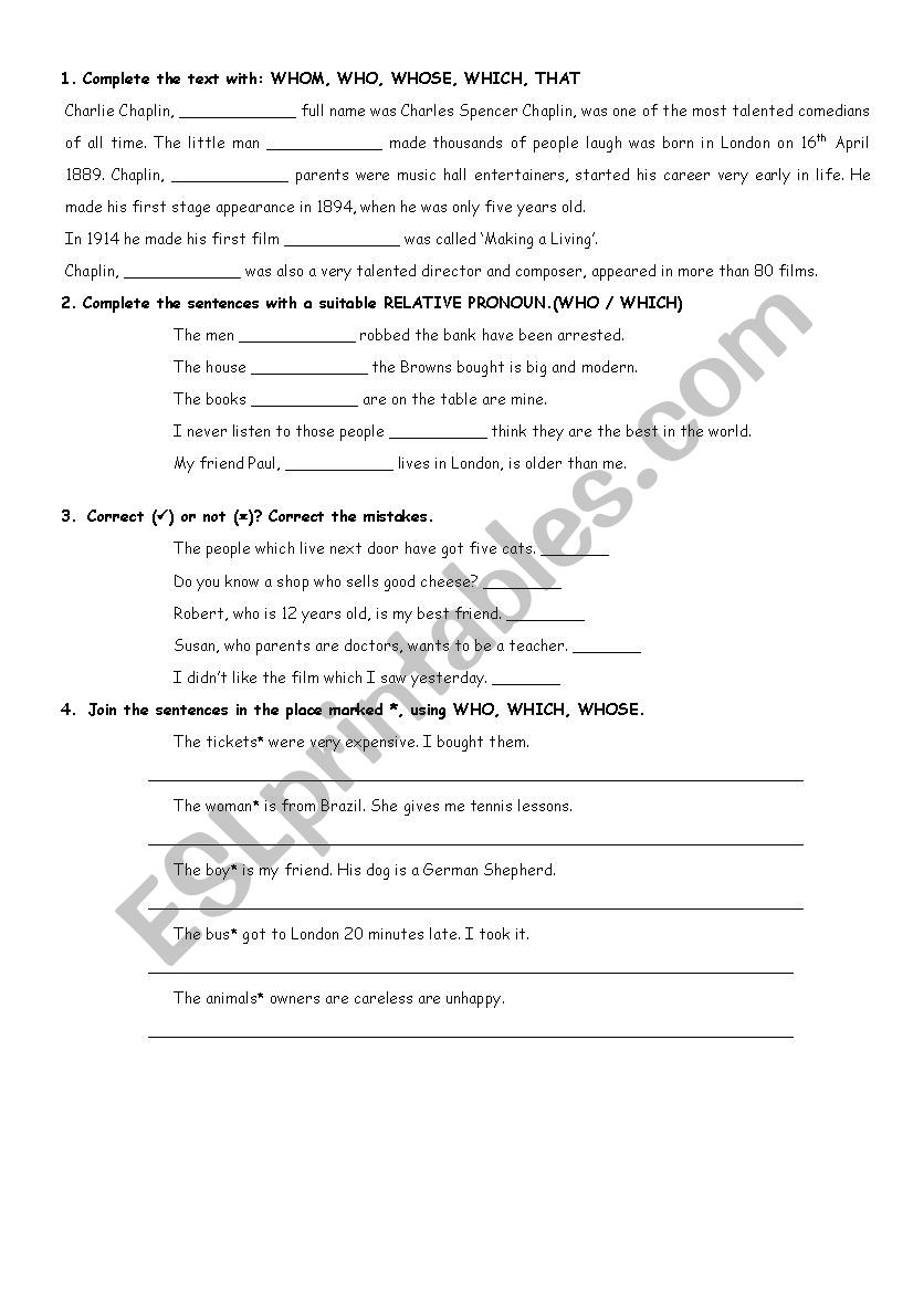 relative pronouns worksheet