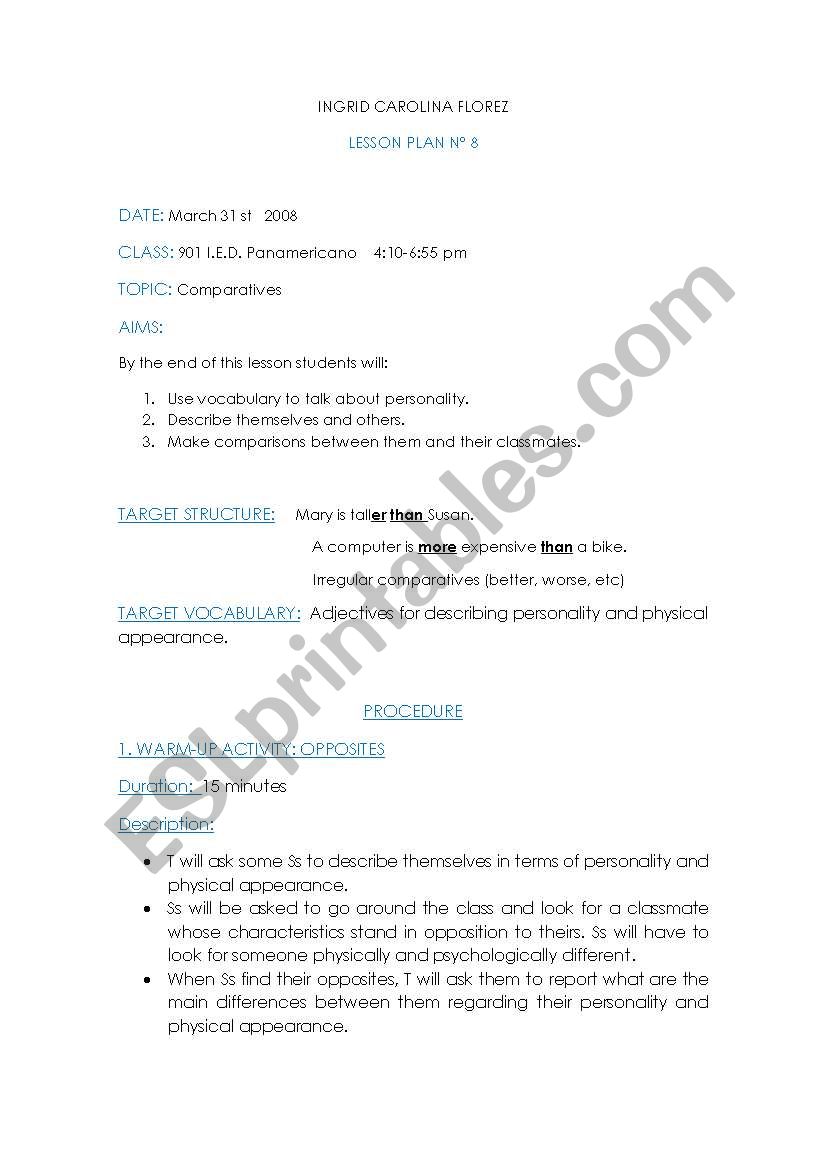 Comparatives worksheet