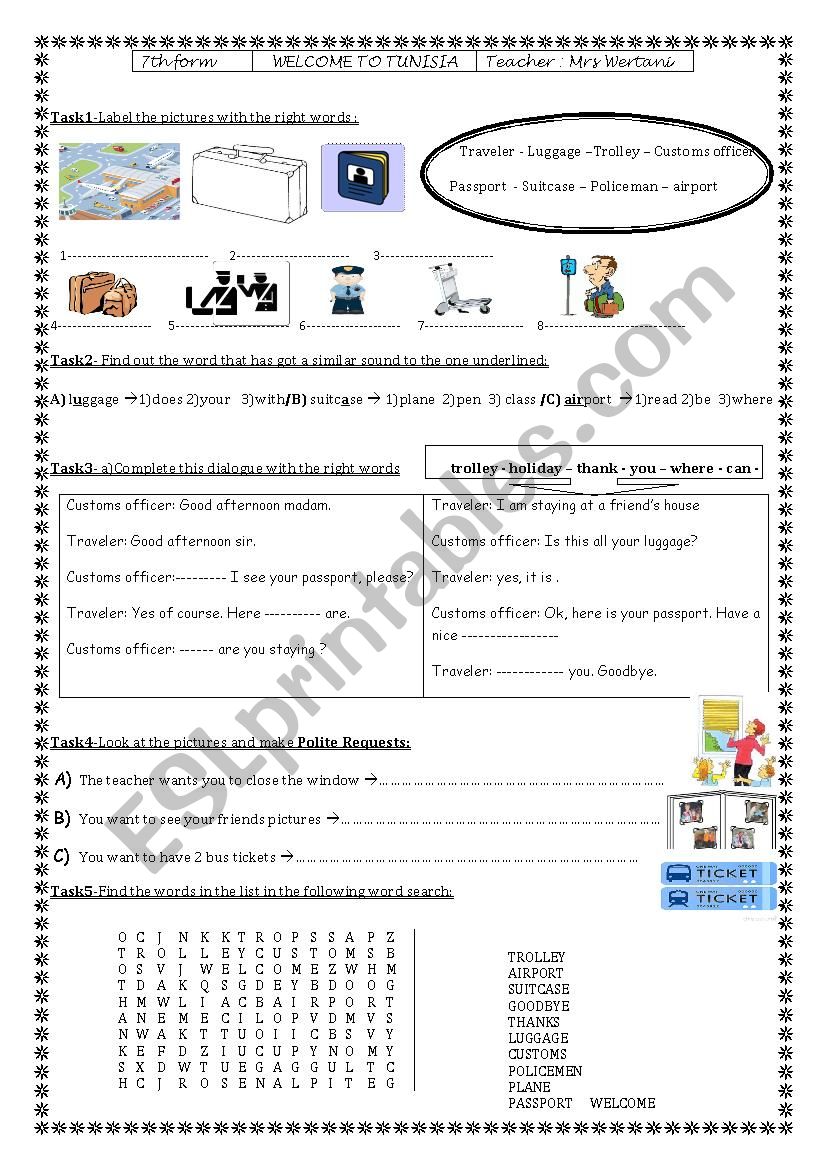 WELCOME TO TUNISIA 7TH FORM worksheet