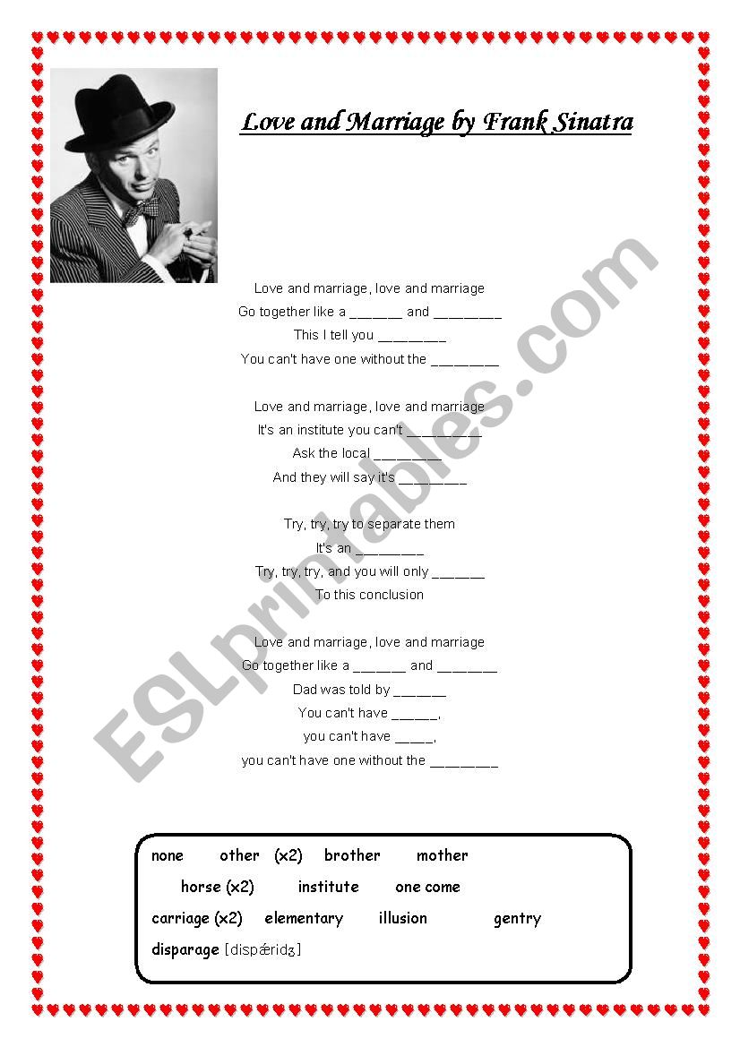 Love and Marriage (Series of lessons) Sinatra song, vocabulary work, discussion & reading