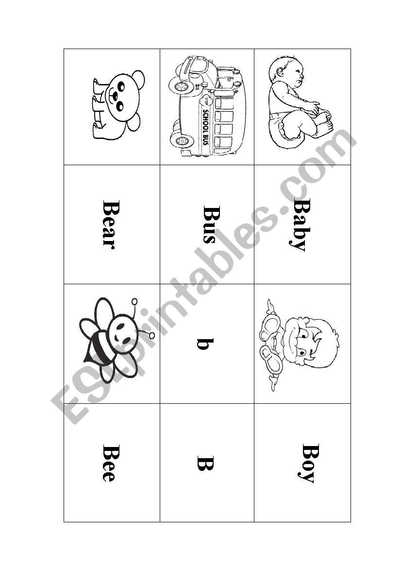 Letter B memory game worksheet