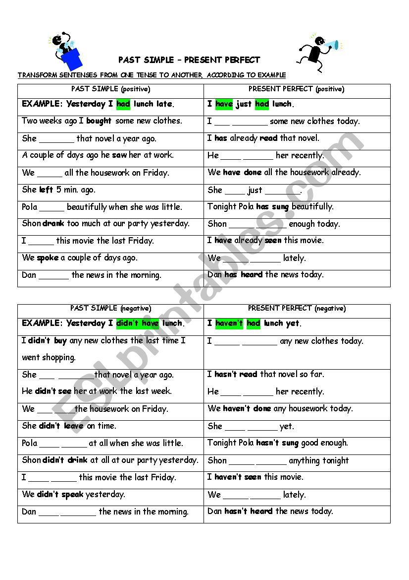 Past simple-Present perfect sentense transformation