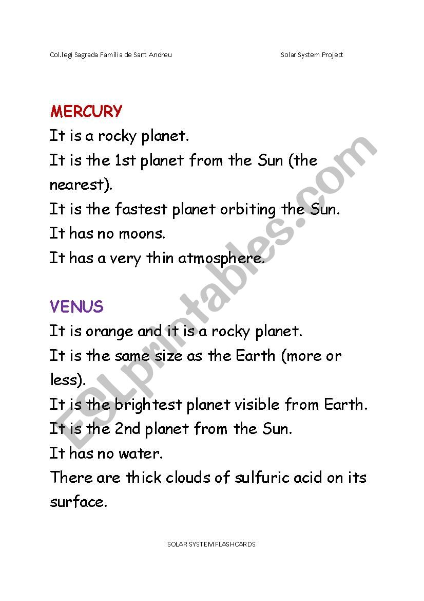 Solar System Flashcards Information