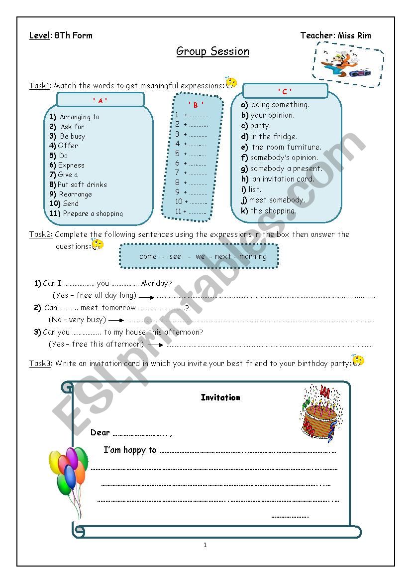 8 Th Form Group Session Worksheet