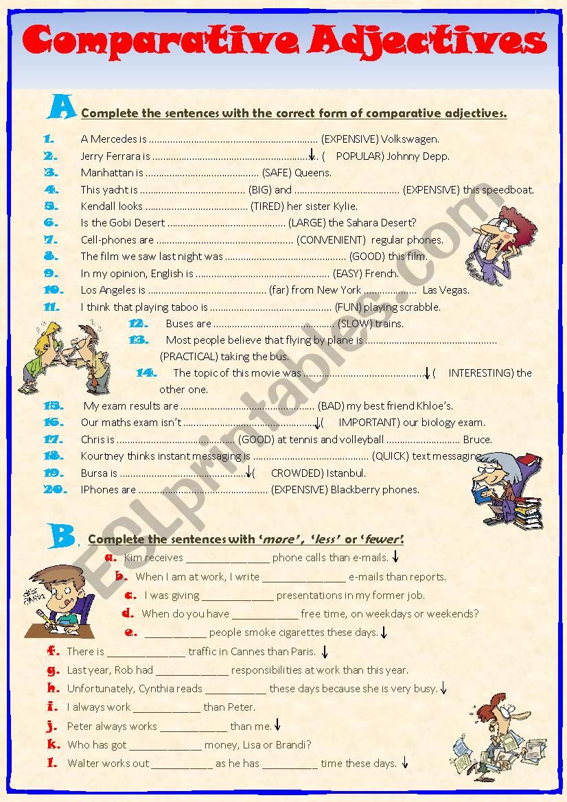 Comparative Adjectives More Less Fewer Esl Worksheet By Tekila