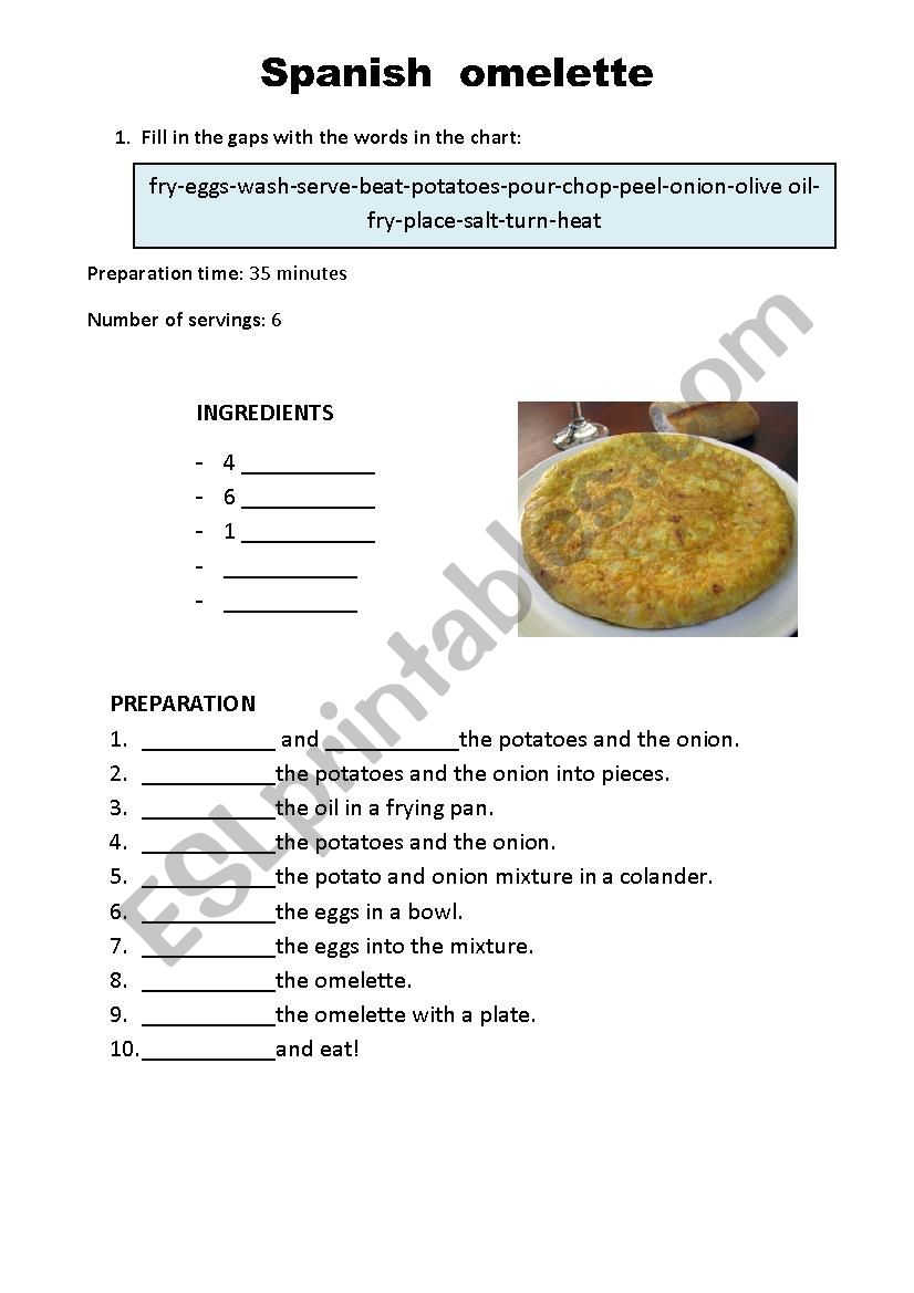Spanish Omelette Recipe worksheet