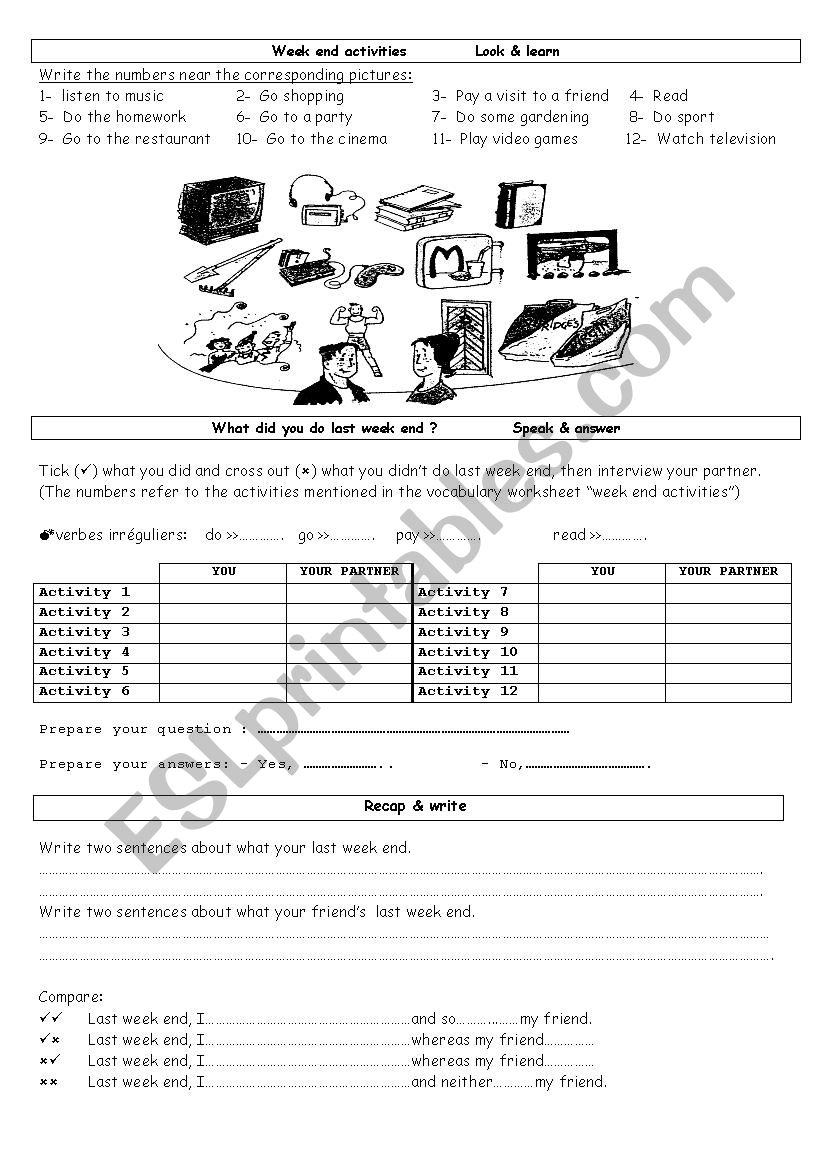 last weekend activities worksheet