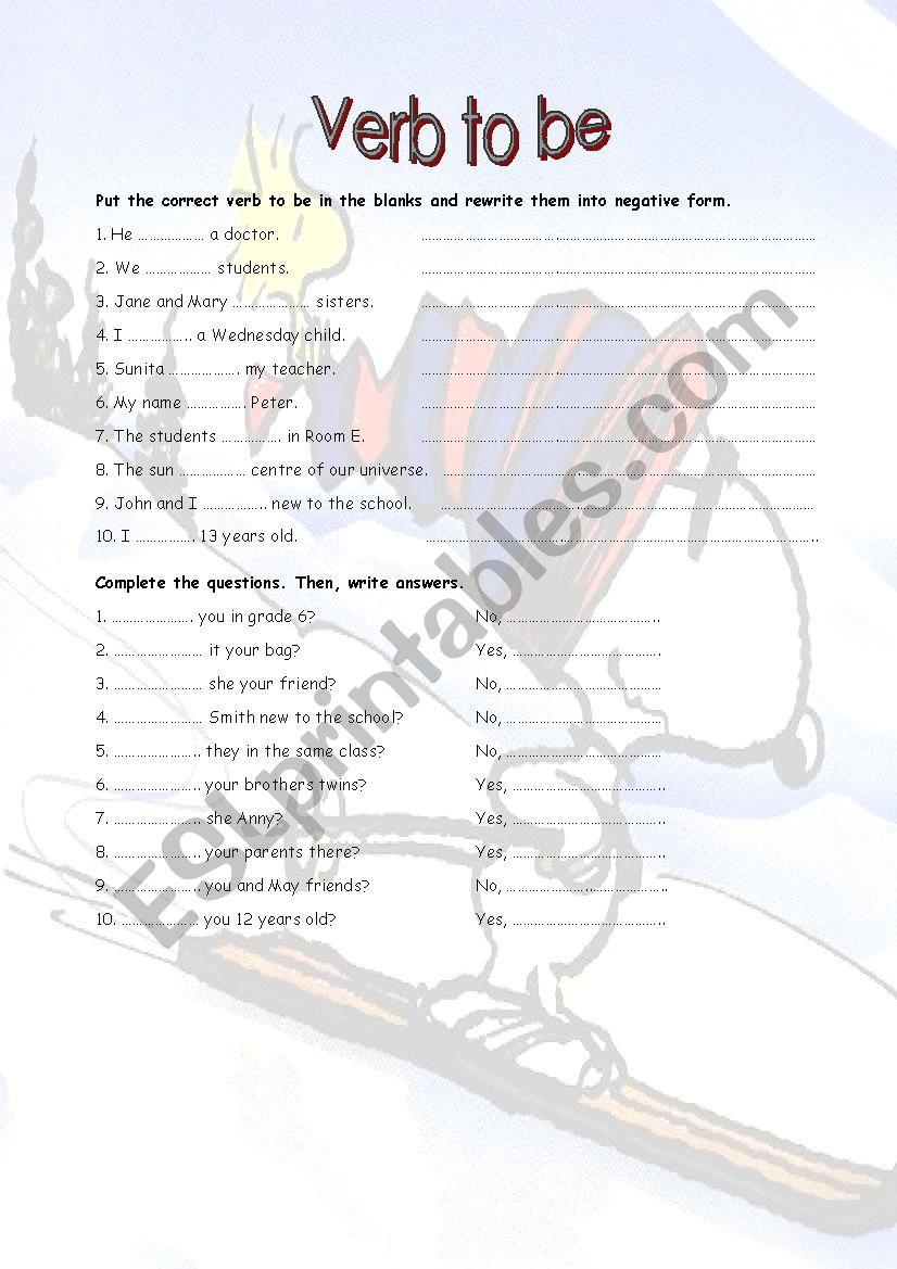 verb to be worksheet