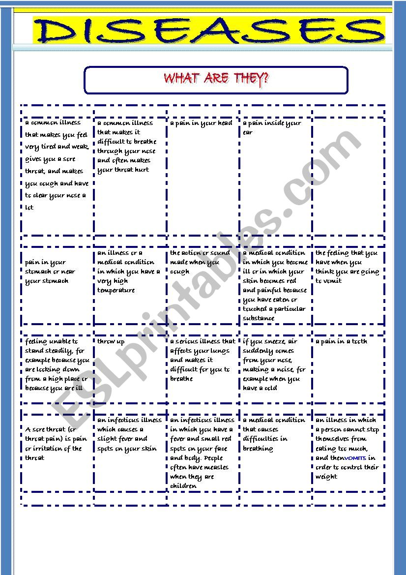 Diseases worksheet