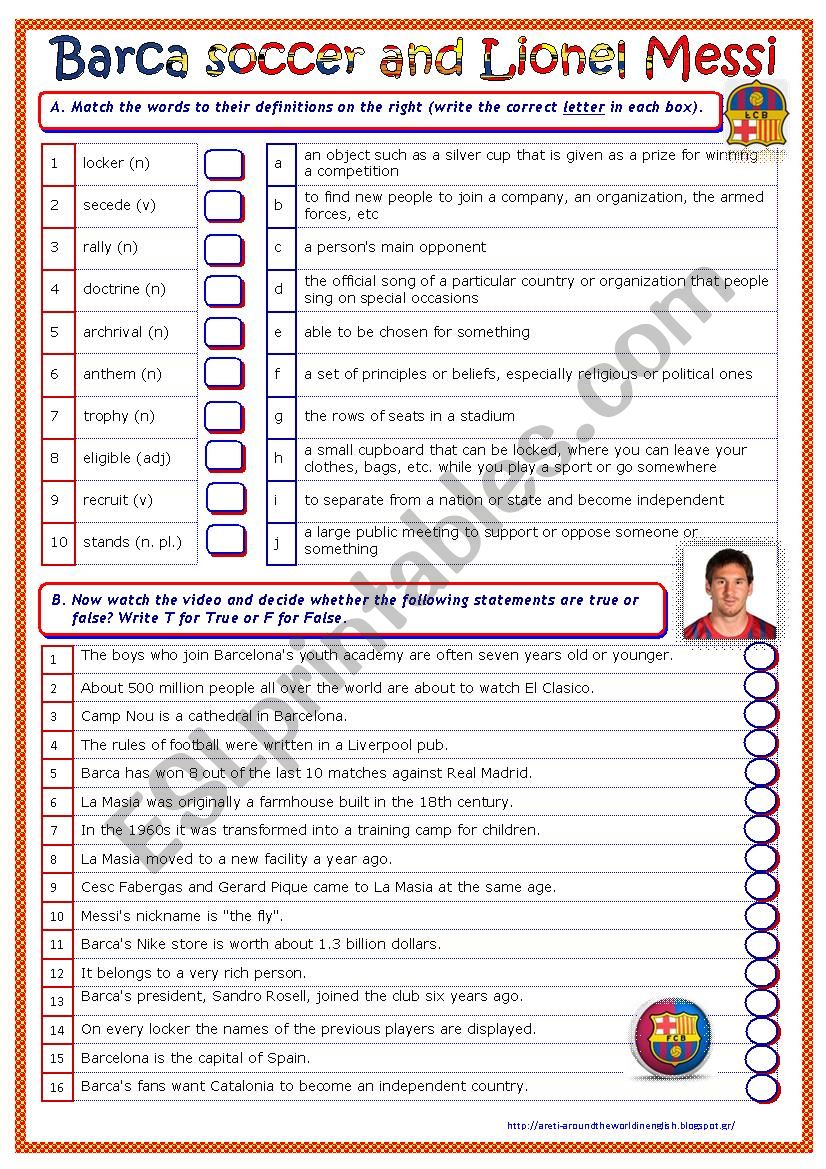 Barca Soccer and Lionel Messi (video listening activity)