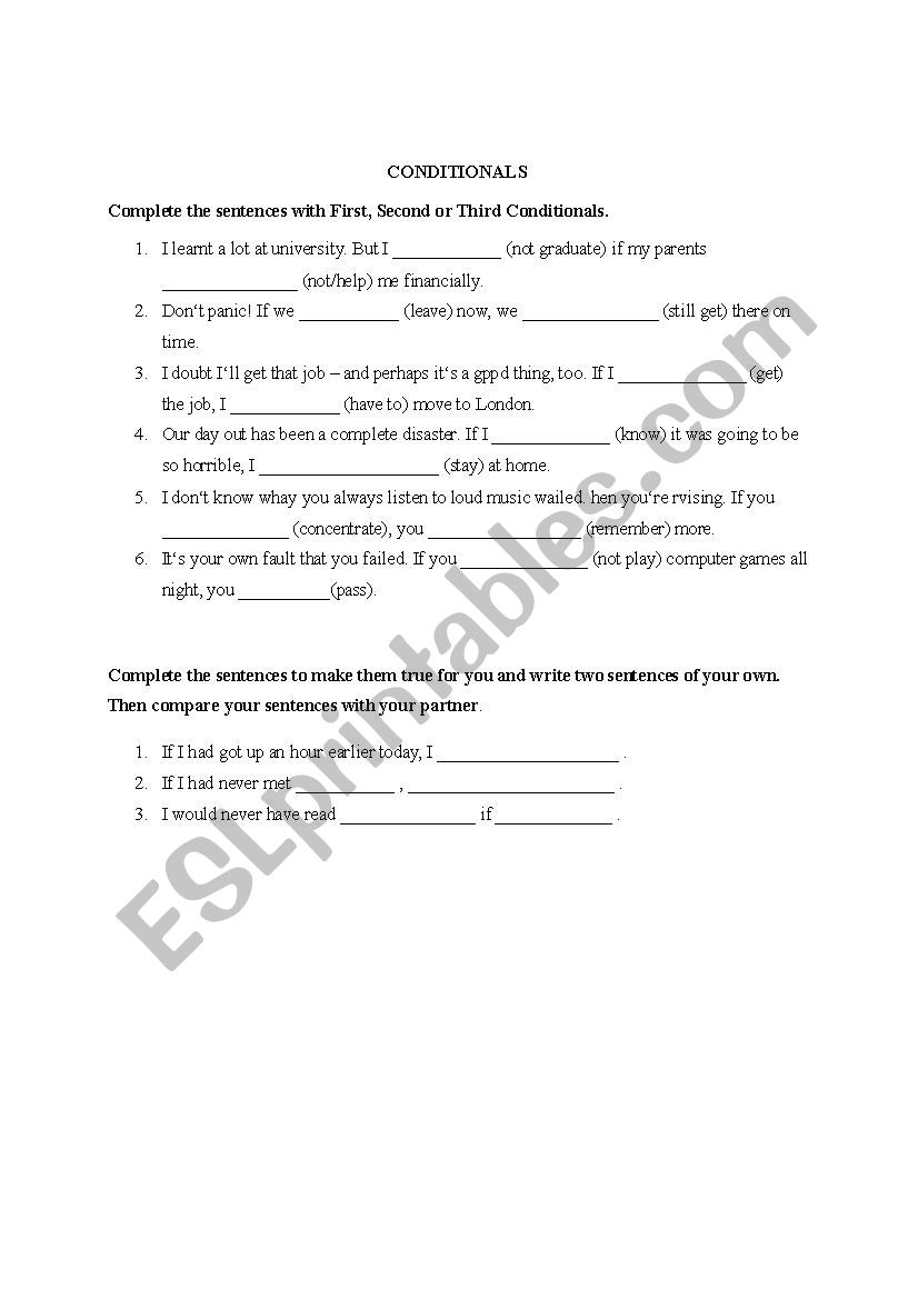 conditionals worksheet