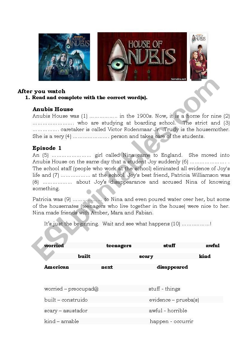 House of Anubis Episode 1 worksheet