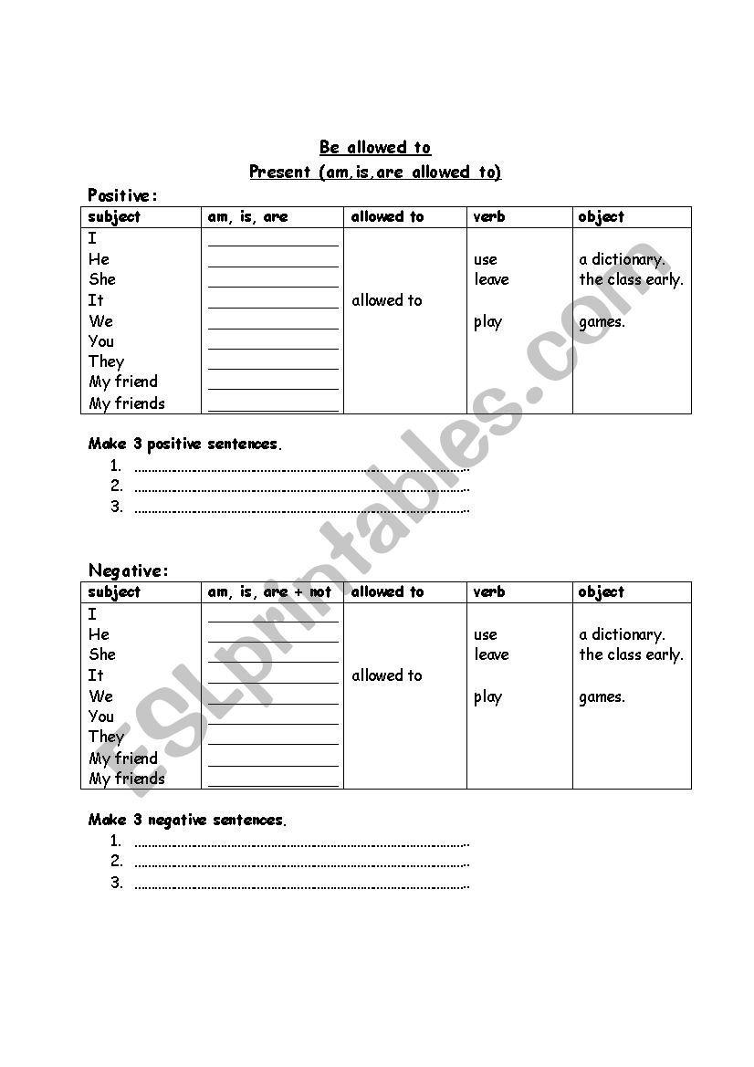 be allowed to_present worksheet