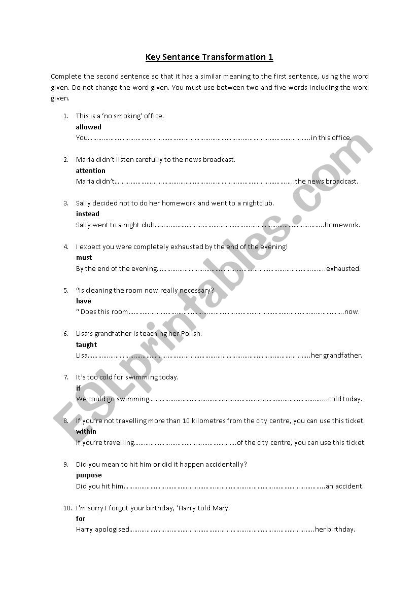 Key Sentence Transformation (1) 