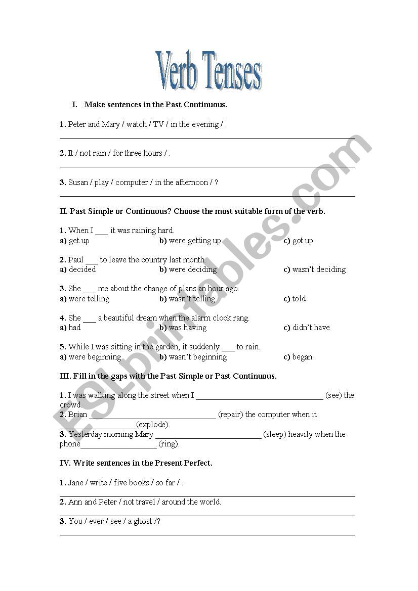 Verb tenses worksheet